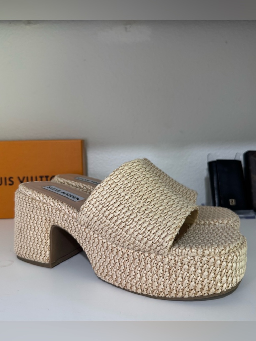 Steve Madden Natural Woven Platform Mules